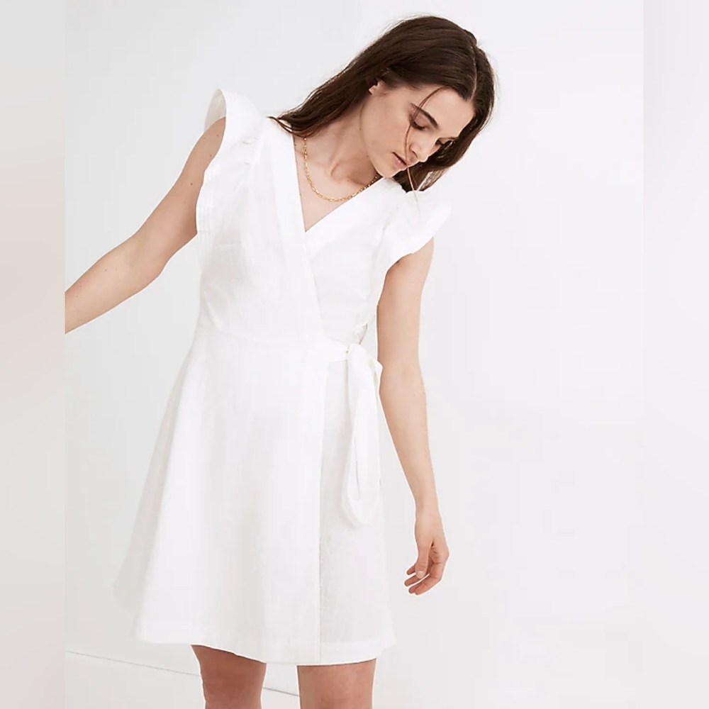 NWT Women’s Madewell Ruffle Sleeve Wrap Mini Dress - White - XL